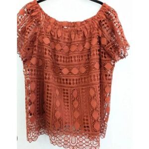 Maurices Womens Plus Size 3X Burnt Orange Crochet Fall Cottagecore Blouse (R)